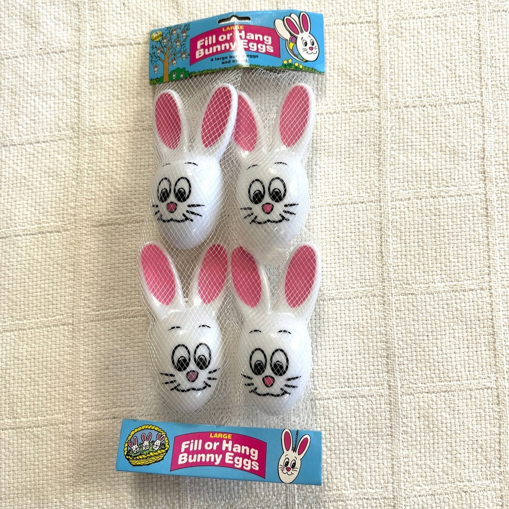 VTG Sun Hill Fill or Hang Bunny Eggs 4pk Large Plastic Easter Decor Retro Kitsch